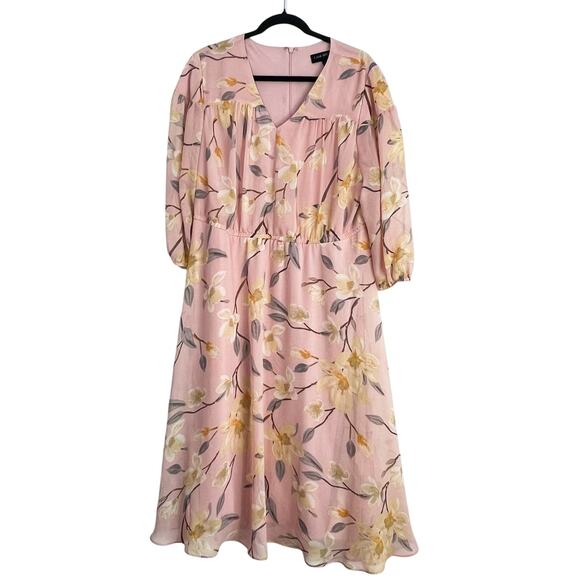 Lane Bryant Dresses & Skirts - Lane Bryant Dress 14 Womens Floral Chiffon Pink Midi Wedding Guest Boho Party
